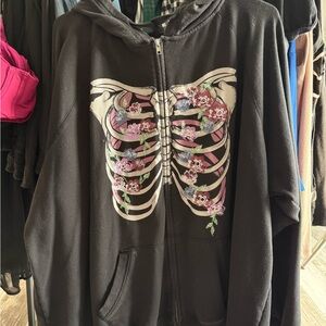 Torrid Super Soft Black Ribcage Floral Fleece Hoodie